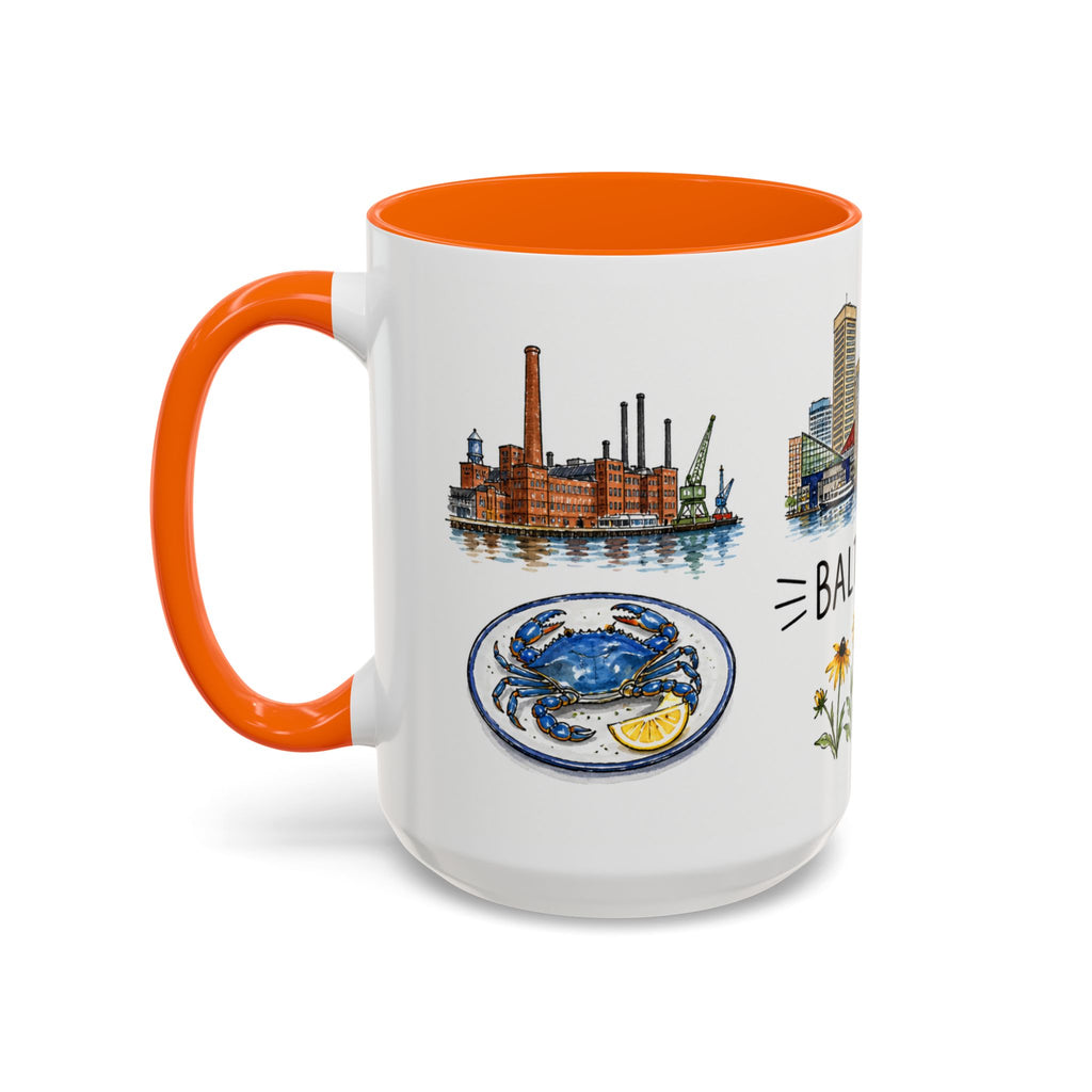 Baltimore Illustrated Travel Mug | City Souvenir Accent Coffee Mug | 11oz 15oz Ceramic Cup
