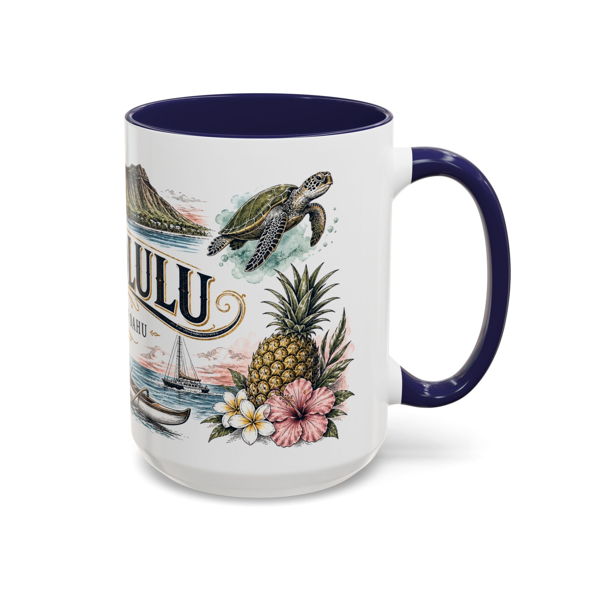 Honolulu Coffee Mug | United States Travel Souvenir | Vintage Illustrated City Gift | 11 oz 15 oz Accent Mug