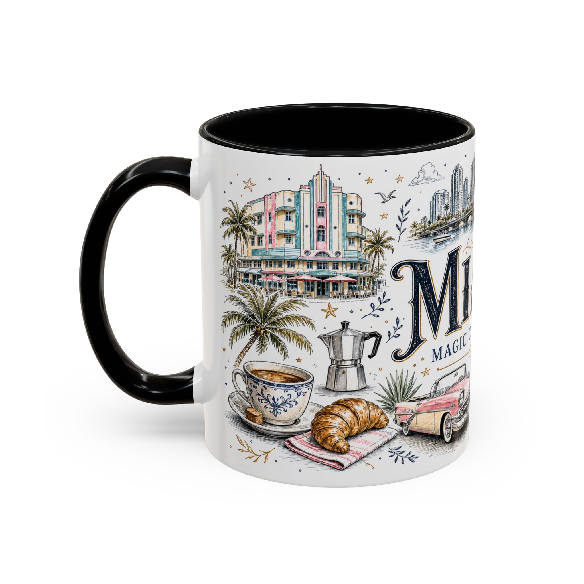 Miami Coffee Mug | United States Travel Souvenir | Vintage Illustrated City Gift | 11 oz 15 oz Accent Mug