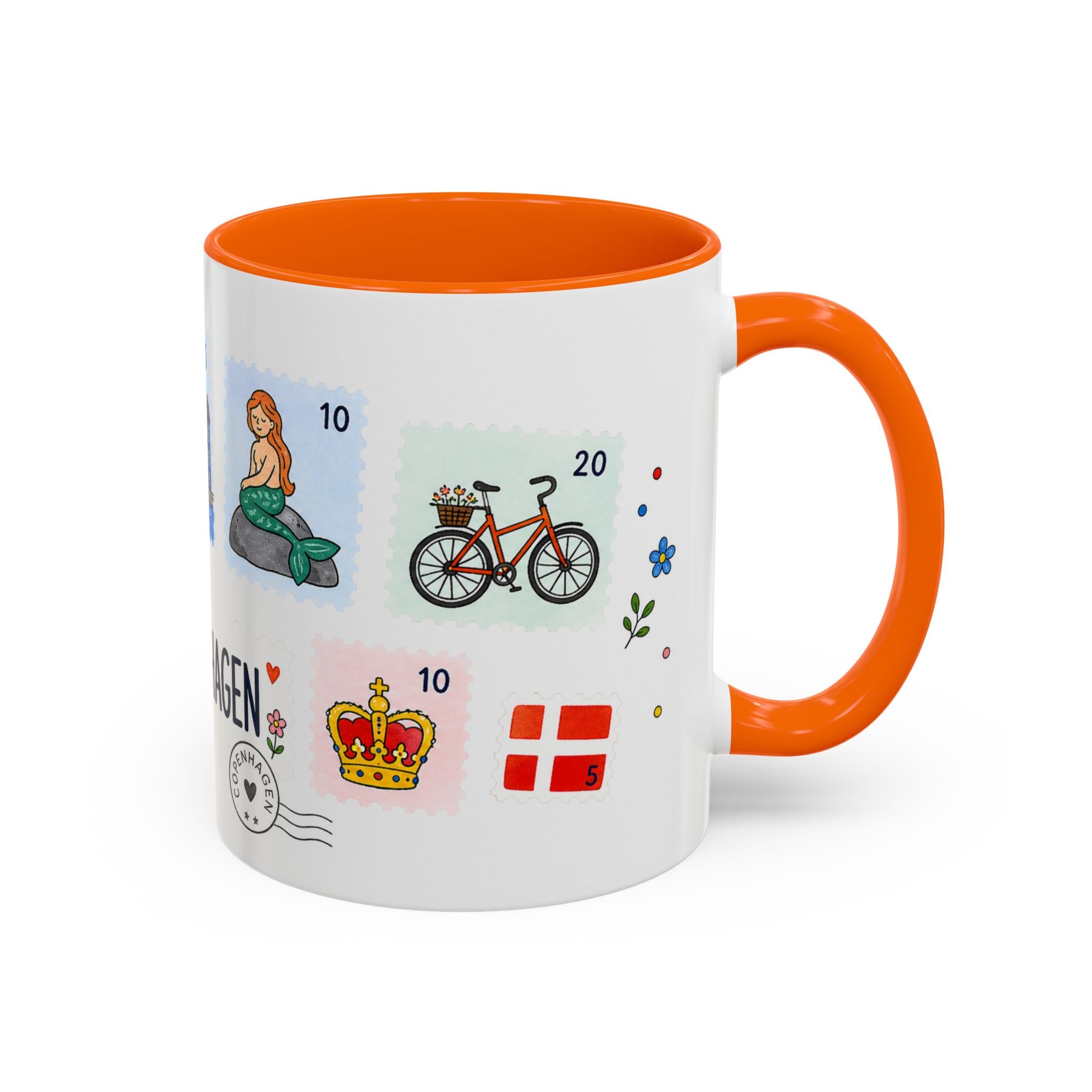 Copenhagen Coffee Mug | Postage Stamp Collage Mug | Travel Souvenir Accent Cup 11oz 15oz