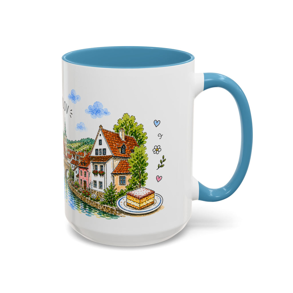 Cesky Krumlov Illustrated Travel Mug | Czechia Souvenir Accent Coffee Mug | 11oz 15oz Ceramic Cup