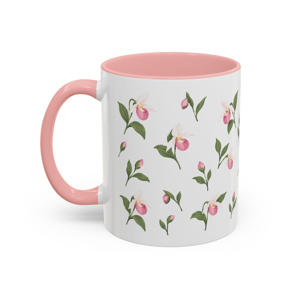 Minnesota Pink and White Lady Slipper Mug, State Flower Floral Coffee Cup, 11oz Botanical Gift