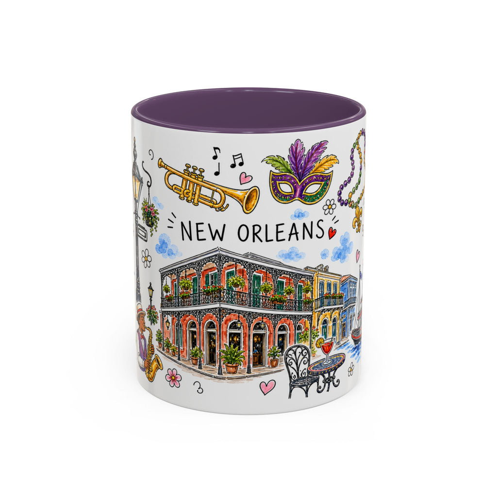 New Orleans Illustrated Travel Mug | City Souvenir Accent Coffee Mug | 11oz 15oz Ceramic Cup