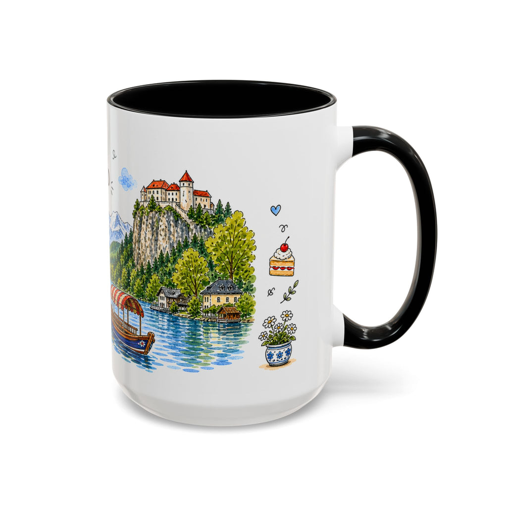 Bled Illustrated Travel Mug | Slovenia Souvenir Accent Coffee Mug | 11oz 15oz Ceramic Cup