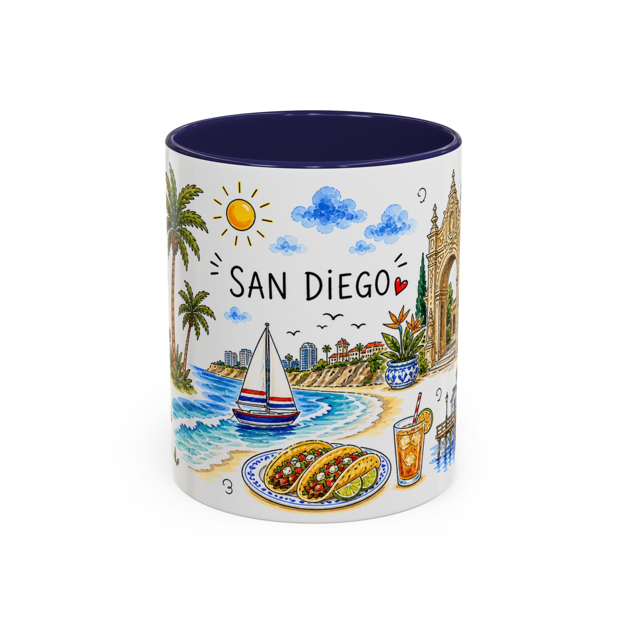 San Diego Illustrated Travel Mug | City Souvenir Accent Coffee Mug | 11oz 15oz Ceramic Cup