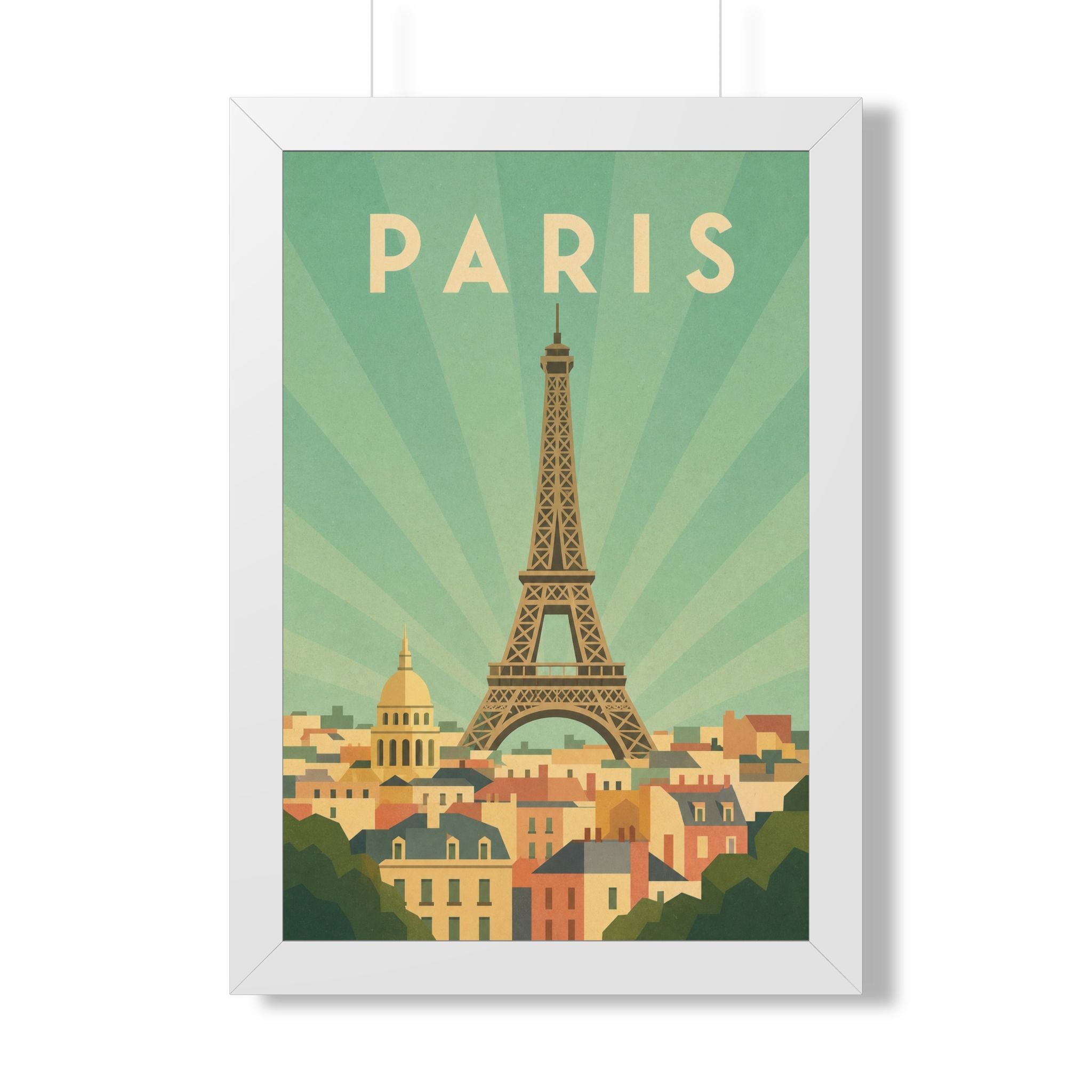 Paris Pastel France Framed Poster | Vintage Travel Wall Art | Black Walnut White Frame | 16x24 20x30