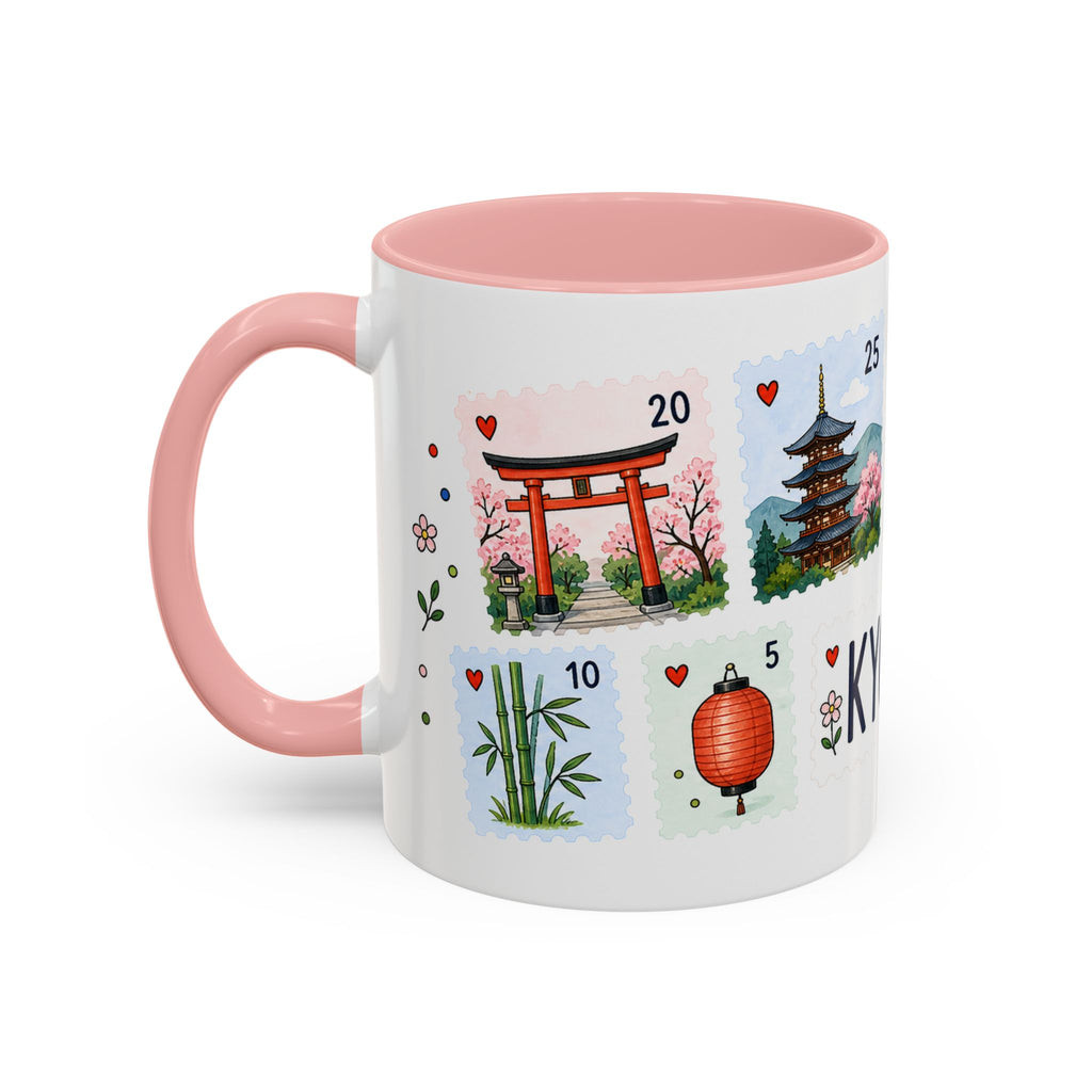 Kyoto Coffee Mug | Postage Stamp Collage Mug | Travel Souvenir Accent Cup 11oz 15oz