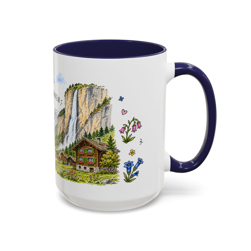 Lauterbrunnen Illustrated Travel Mug | Switzerland Souvenir Accent Coffee Mug | 11oz 15oz Ceramic Cup