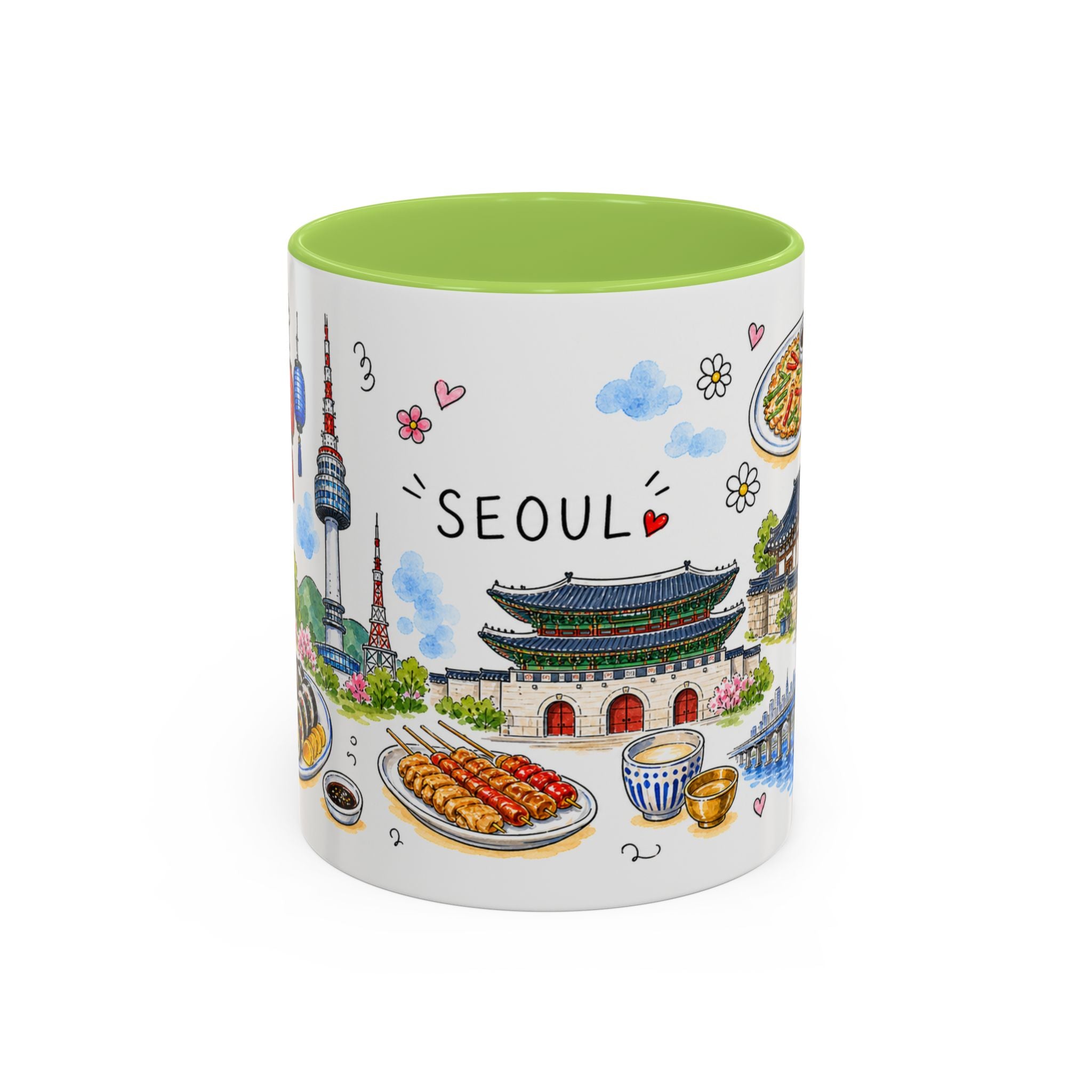 Seoul Illustrated Travel Mug | City Souvenir Accent Coffee Mug | 11oz 15oz Ceramic Cup