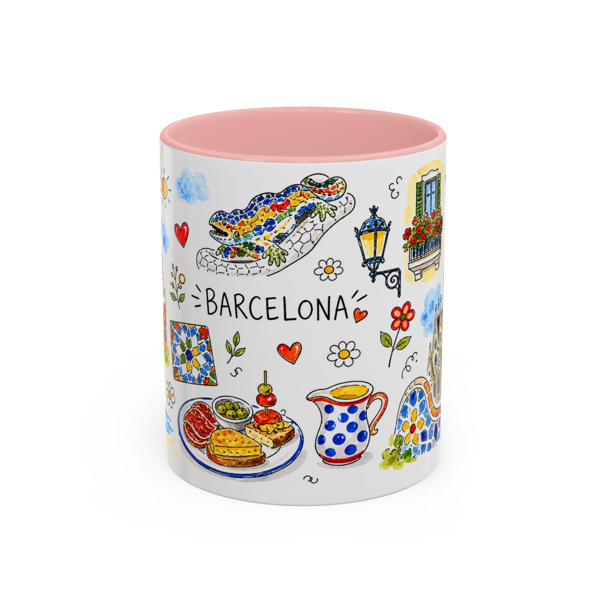 Barcelona Travel Mug | European City Souvenir Accent Coffee Mug | 11oz 15oz Ceramic Cup