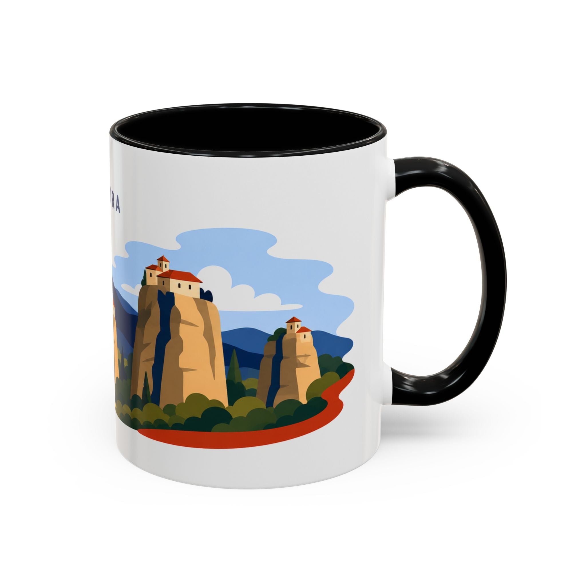 Meteora Coffee Mug | Travel Destination Souvenir Gift | Accent Color Ceramic 11oz 15oz