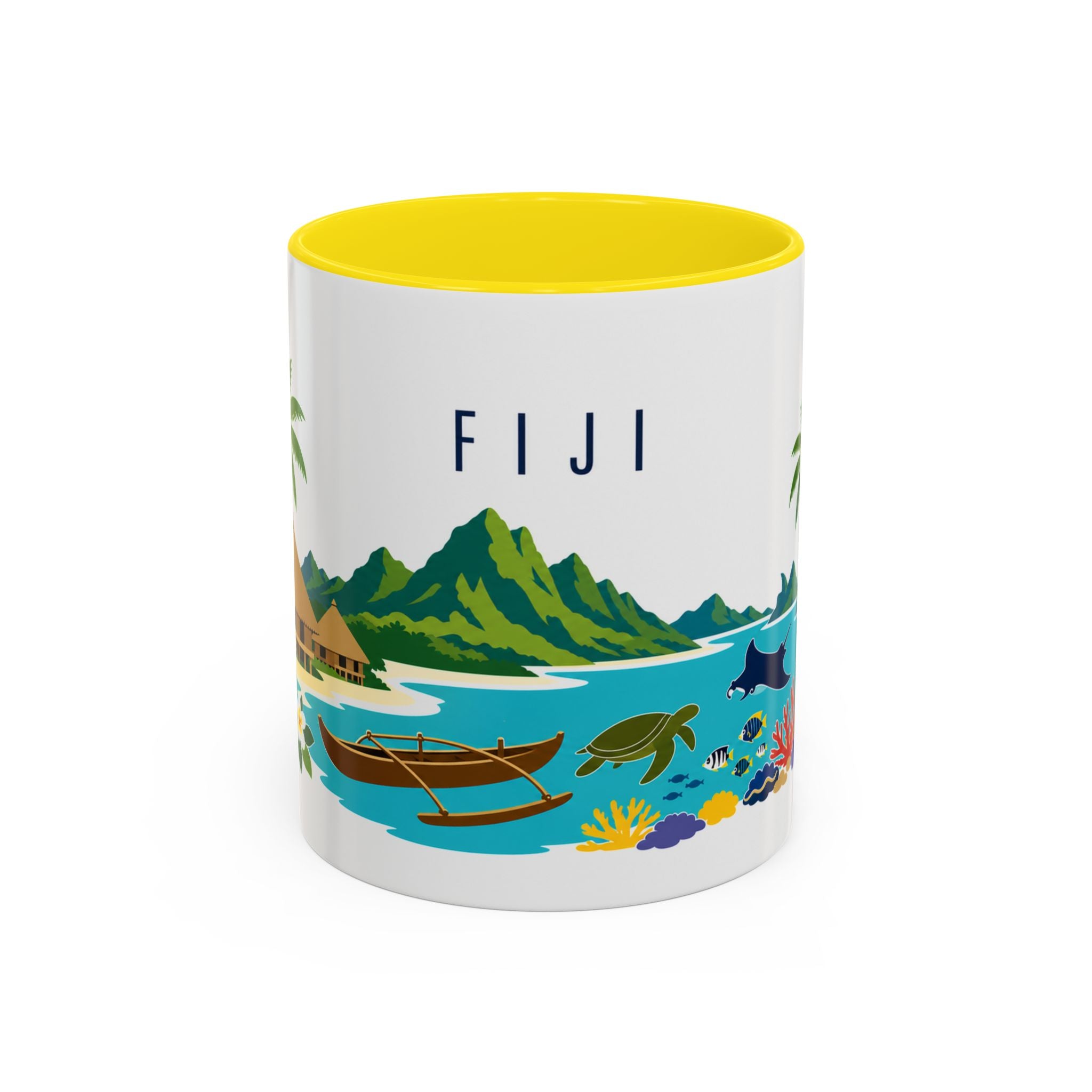 Fiji Coffee Mug | Travel Destination Souvenir Gift | Accent Color Ceramic 11oz 15oz