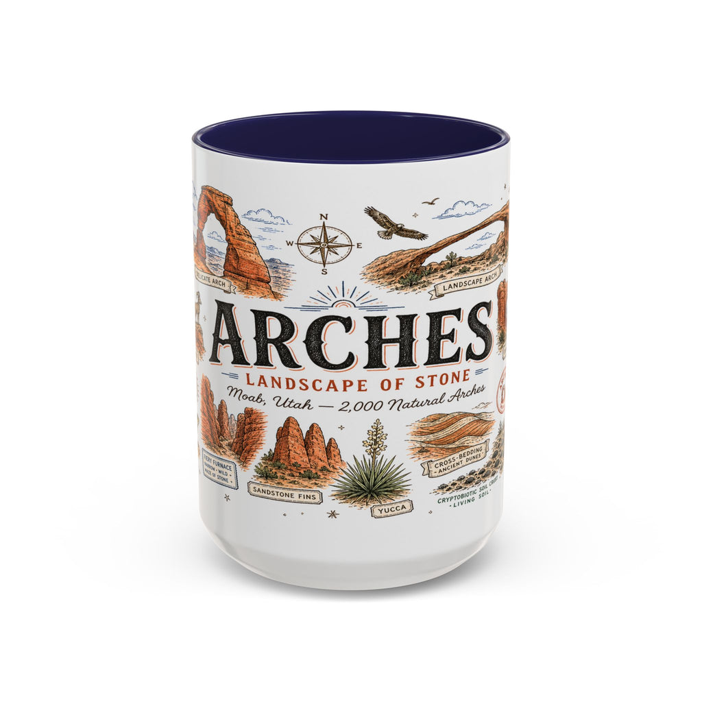 Arches Coffee Mug | National Park Hiking Utah Gift | Accent Color Ceramic 11oz 15oz