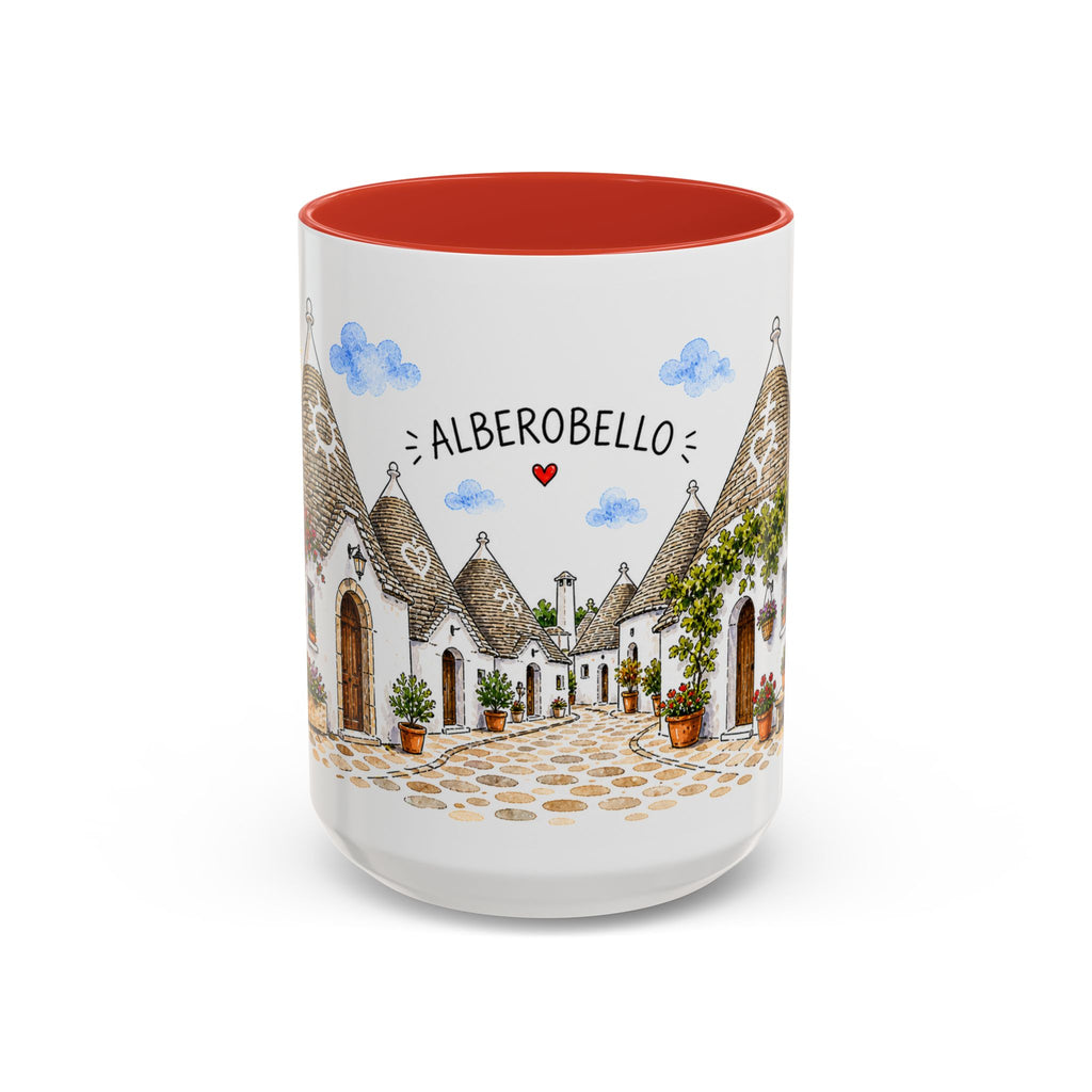 Alberobello Illustrated Travel Mug | Italy Souvenir Accent Coffee Mug | 11oz 15oz Ceramic Cup