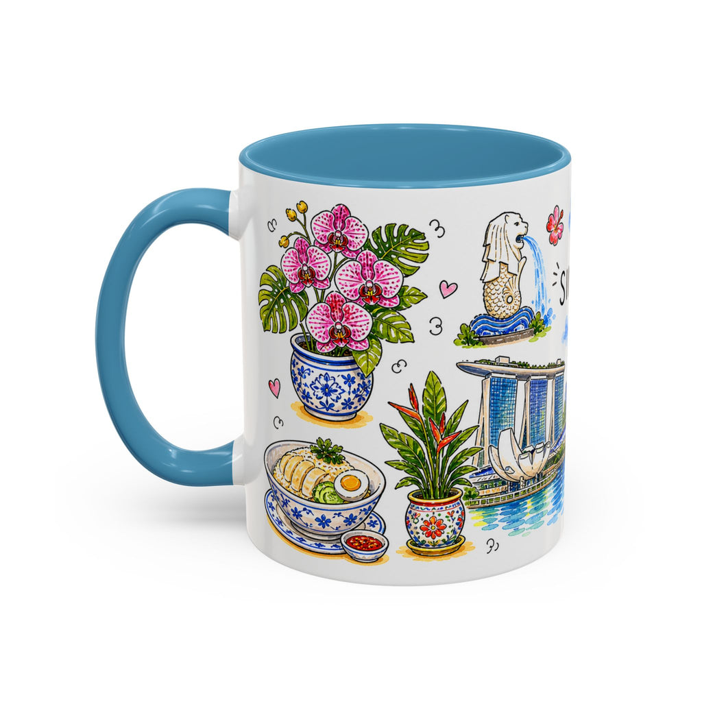 Singapore Illustrated Travel Mug | City Souvenir Accent Coffee Mug | 11oz 15oz Ceramic Cup