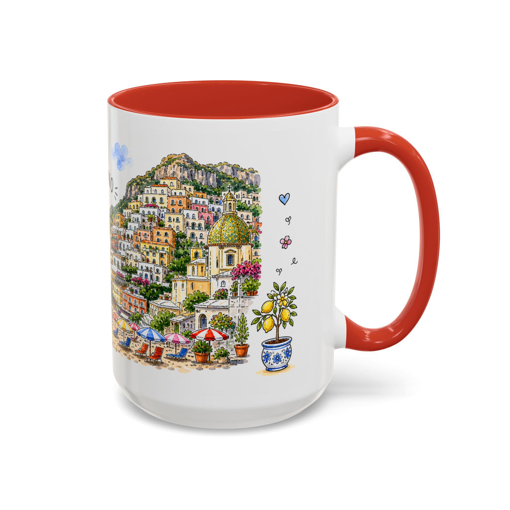 Positano Illustrated Travel Mug | Italy Souvenir Accent Coffee Mug | 11oz 15oz Ceramic Cup