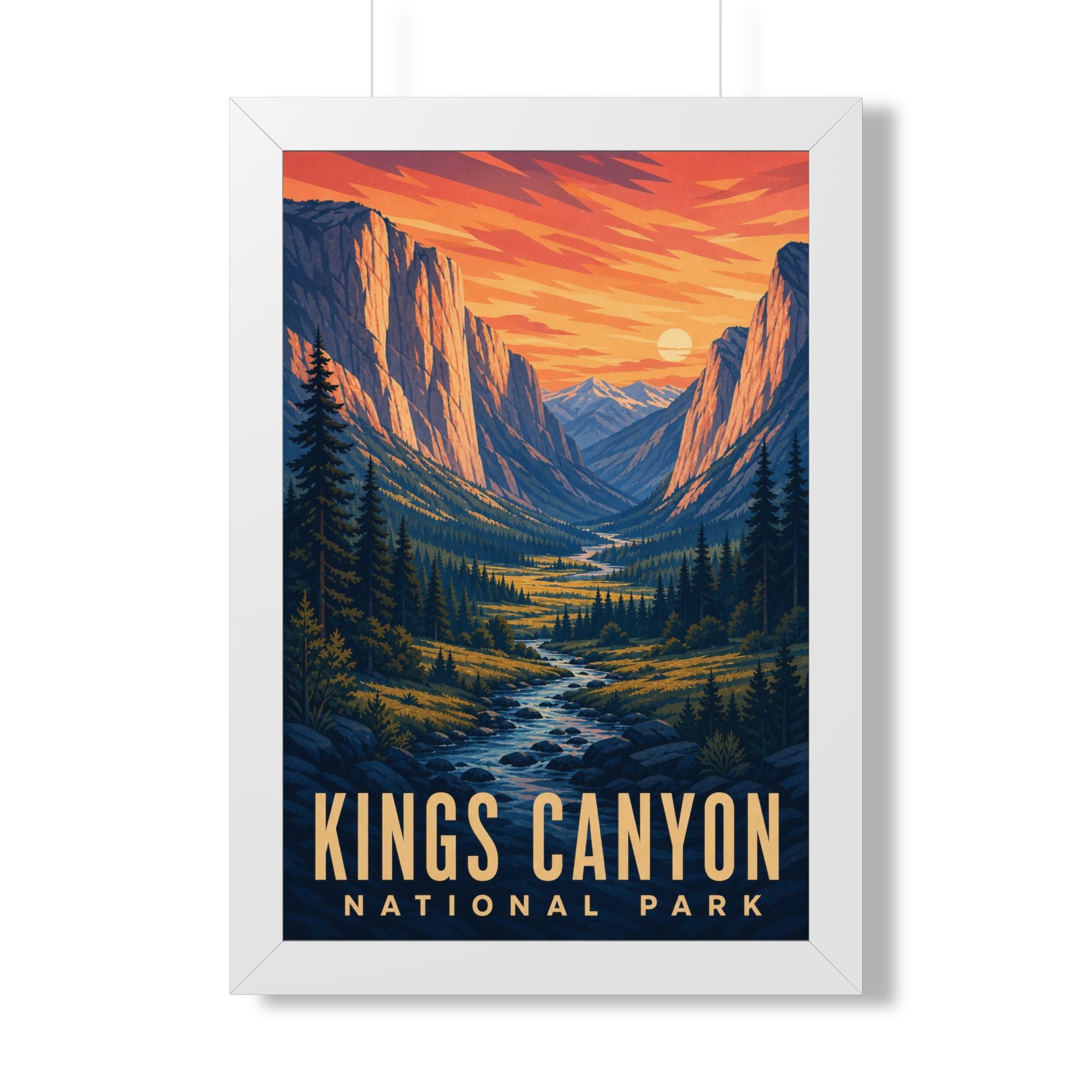 Kings Canyon National Park Framed Poster | Vintage Travel Wall Art | Black Walnut White Frame | 16x24 20x30