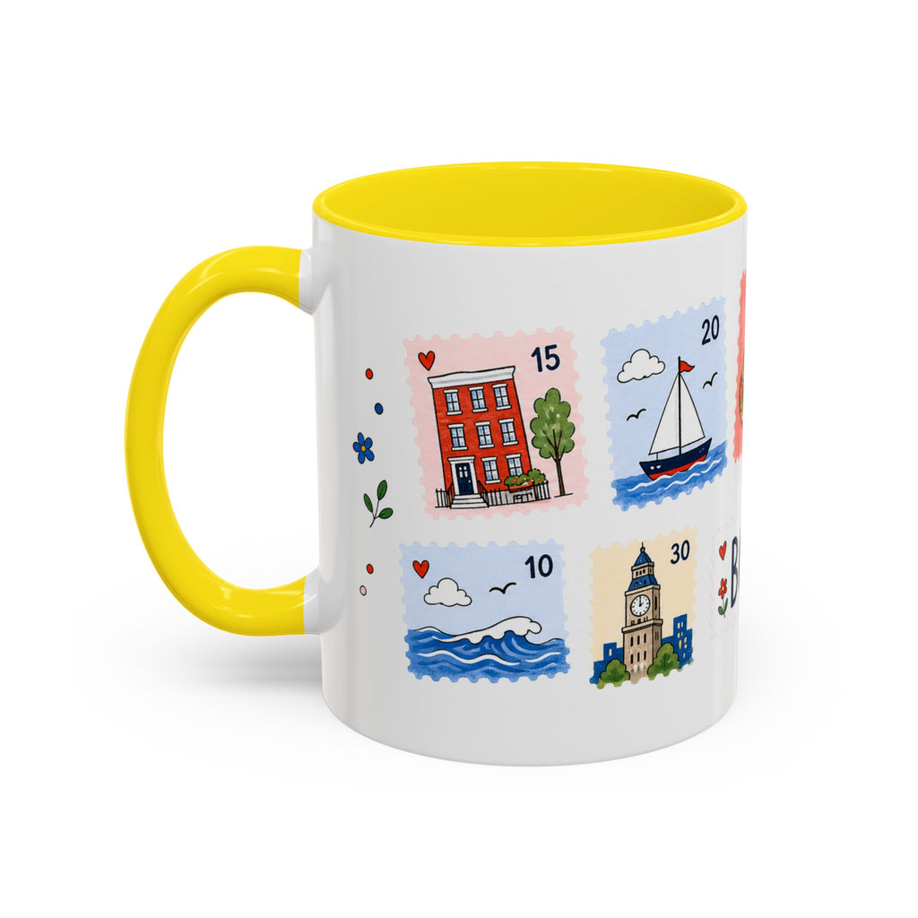 Boston Coffee Mug | Postage Stamp Collage Mug | Travel Souvenir Accent Cup 11oz 15oz