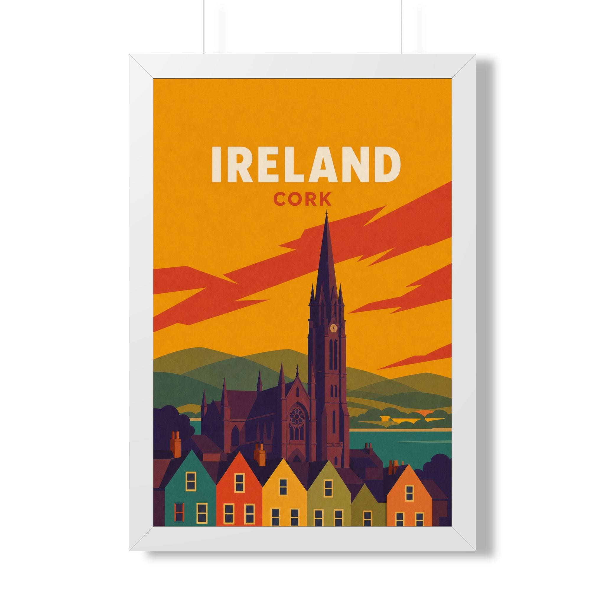 Cork Ireland Framed Poster | Vintage Travel Wall Art | Black Walnut White Frame | 16x24 20x30