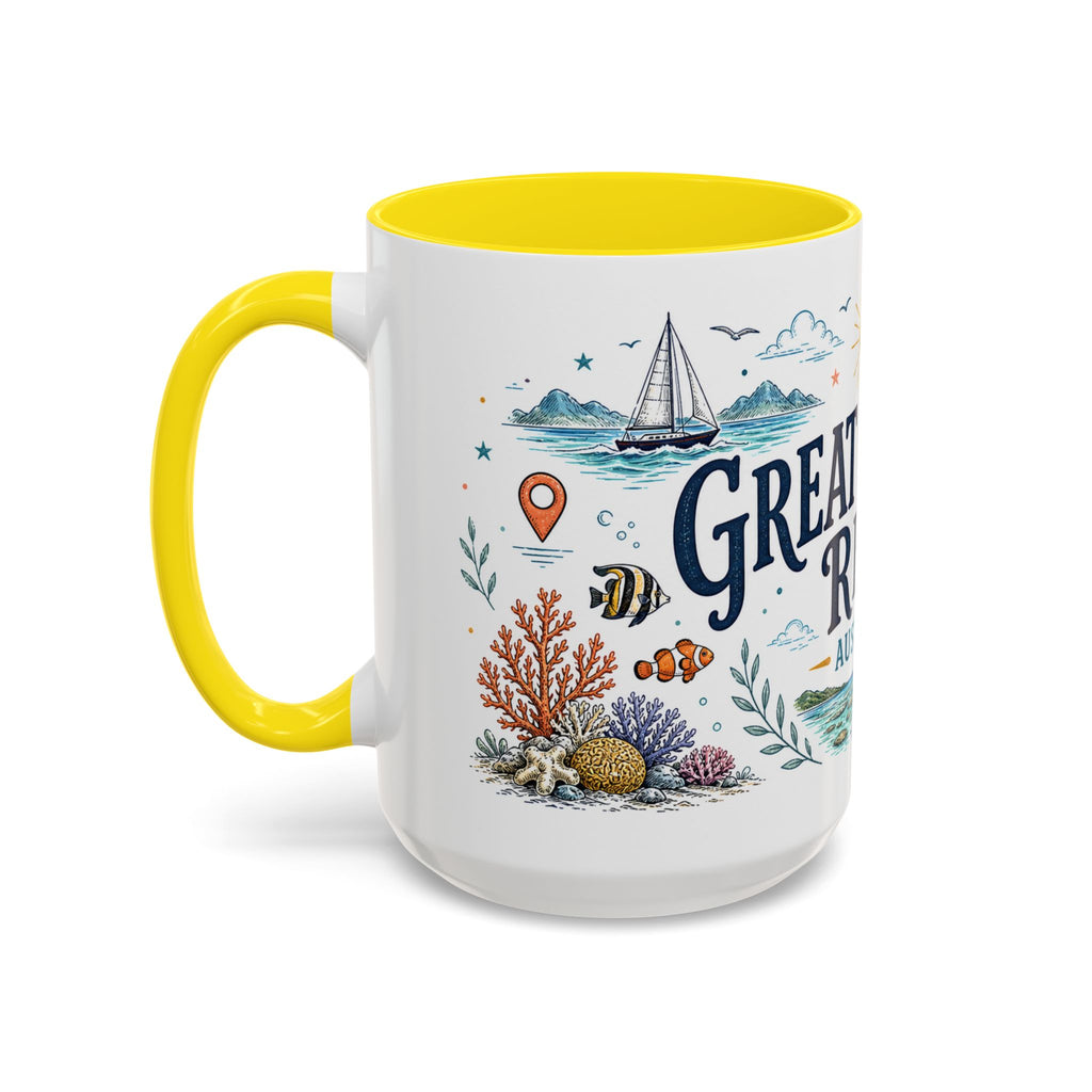 Great Barrier Reef Coffee Mug | Travel Destination Souvenir Gift | Accent Color Ceramic 11oz 15oz
