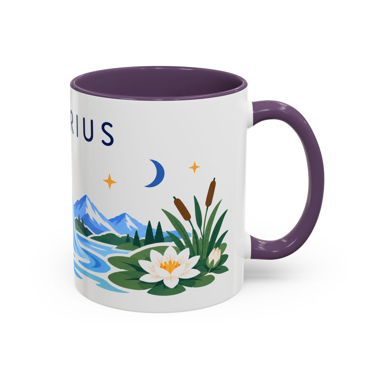 Aquarius Zodiac Coffee Mug | Water Bearer Design | Astrology Birthday Gift | 11 oz 15 oz Ceramic Accent Mug