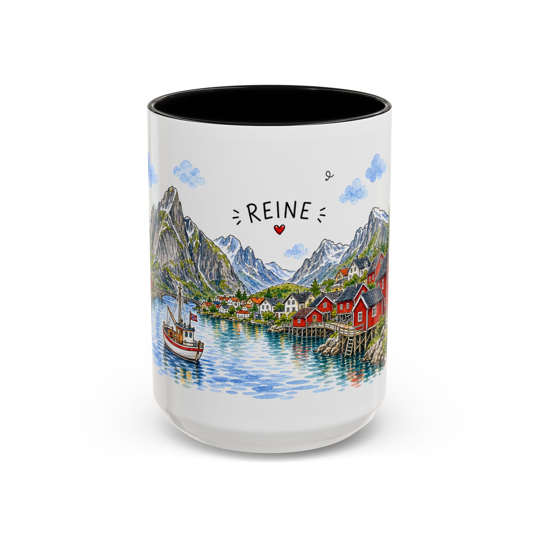 Reine Illustrated Travel Mug | Norway Souvenir Accent Coffee Mug | 11oz 15oz Ceramic Cup