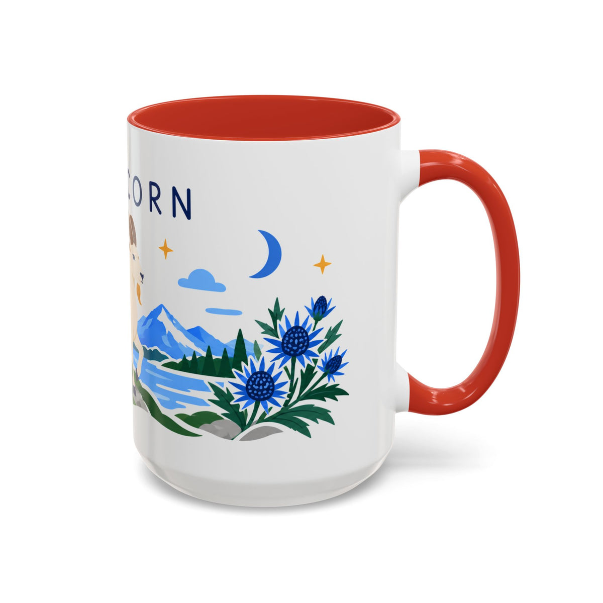 Capricorn Zodiac Coffee Mug | Sea Goat and Floral Design | Astrology Birthday Gift | 11 oz 15 oz Ceramic Accent Mug