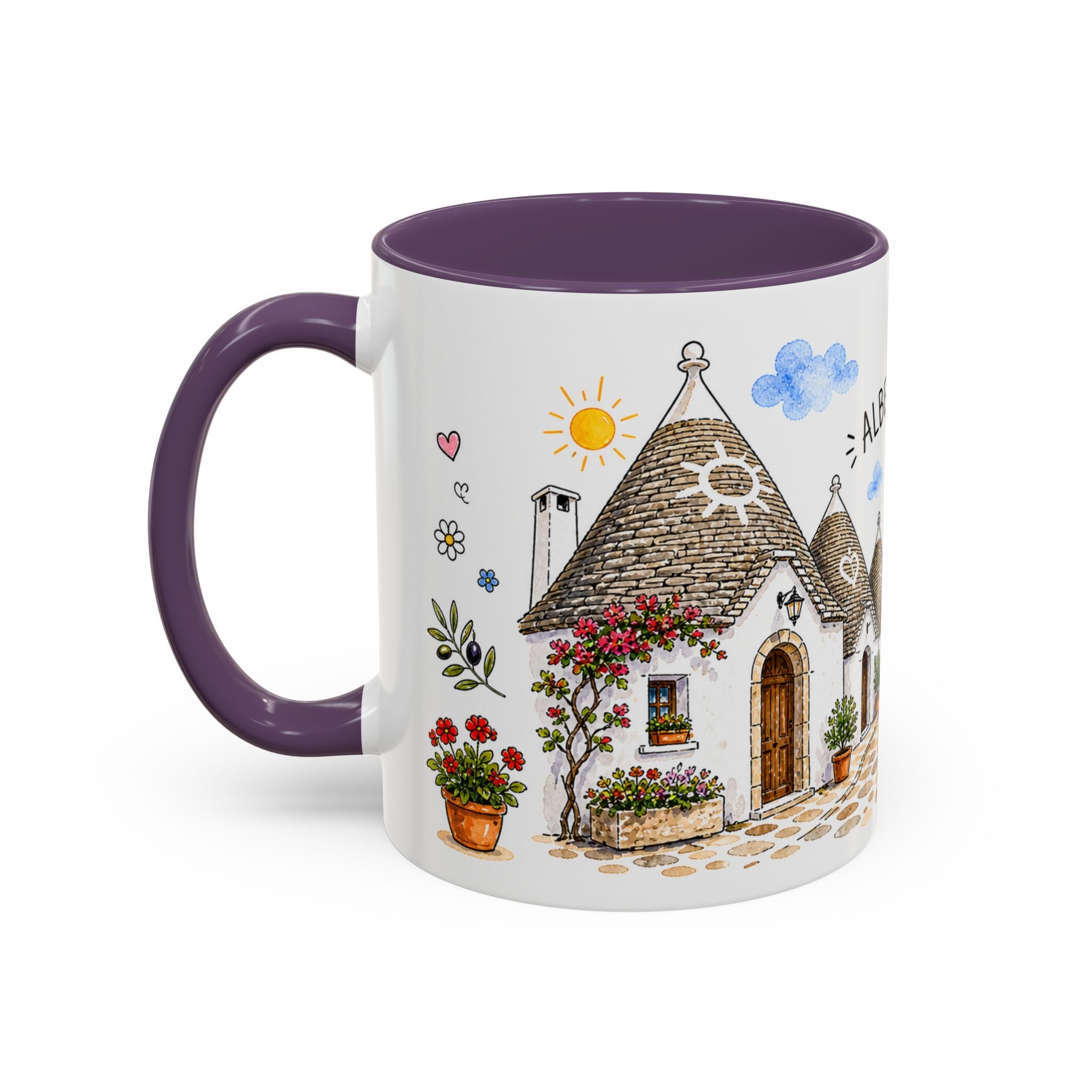 Alberobello Illustrated Travel Mug | Italy Souvenir Accent Coffee Mug | 11oz 15oz Ceramic Cup