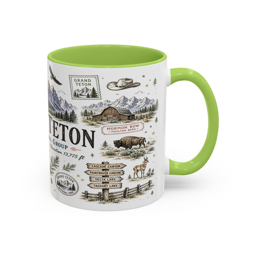 Grand Teton Coffee Mug | National Park Hiking Wyoming Gift | Accent Color Ceramic 11oz 15oz