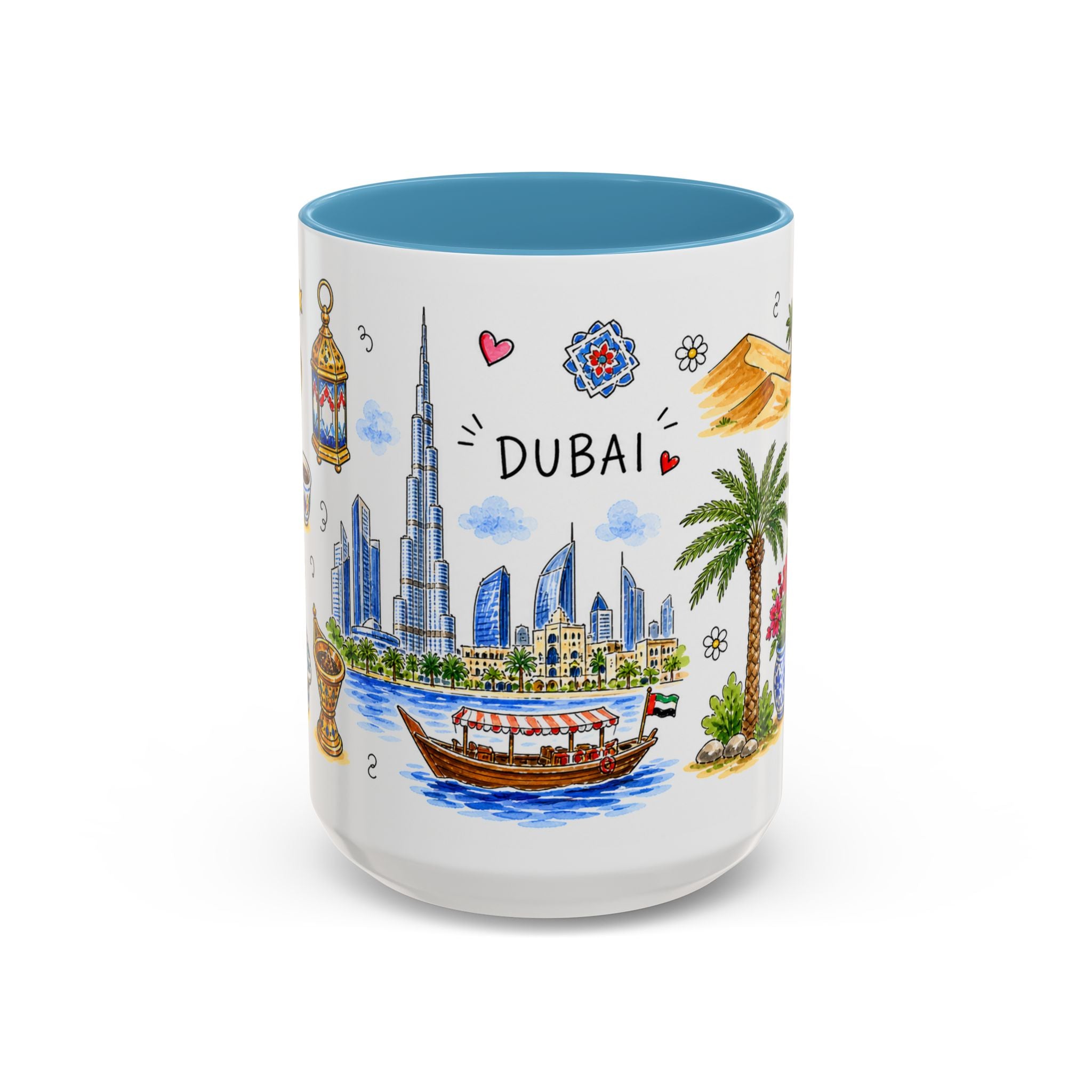 Dubai Illustrated Travel Mug | City Souvenir Accent Coffee Mug | 11oz 15oz Ceramic Cup