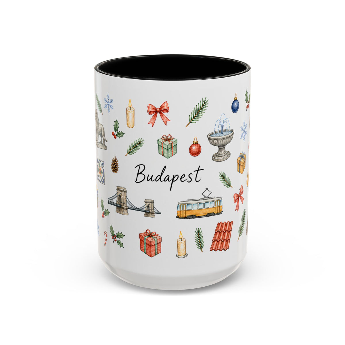 Budapest Christmas Mug | Watercolor City Souvenir | Ceramic Coffee Cup (11oz 15oz)