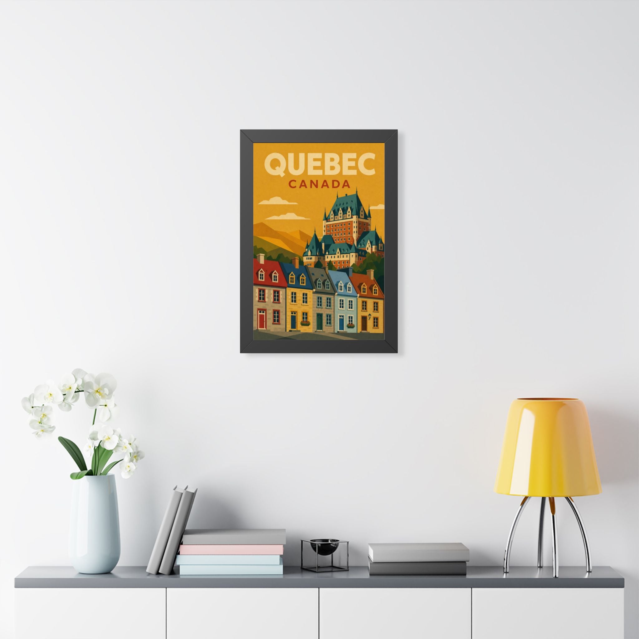 Québec City Canada Framed Poster | Vintage Travel Wall Art | Black Walnut White Frame | 16x24 20x30