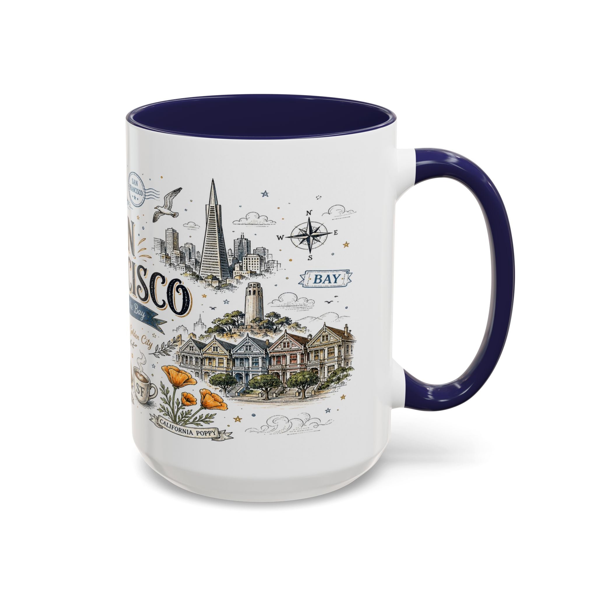 San Francisco Coffee Mug | California Souvenir Travel Gift | Accent Color Ceramic 11oz 15oz