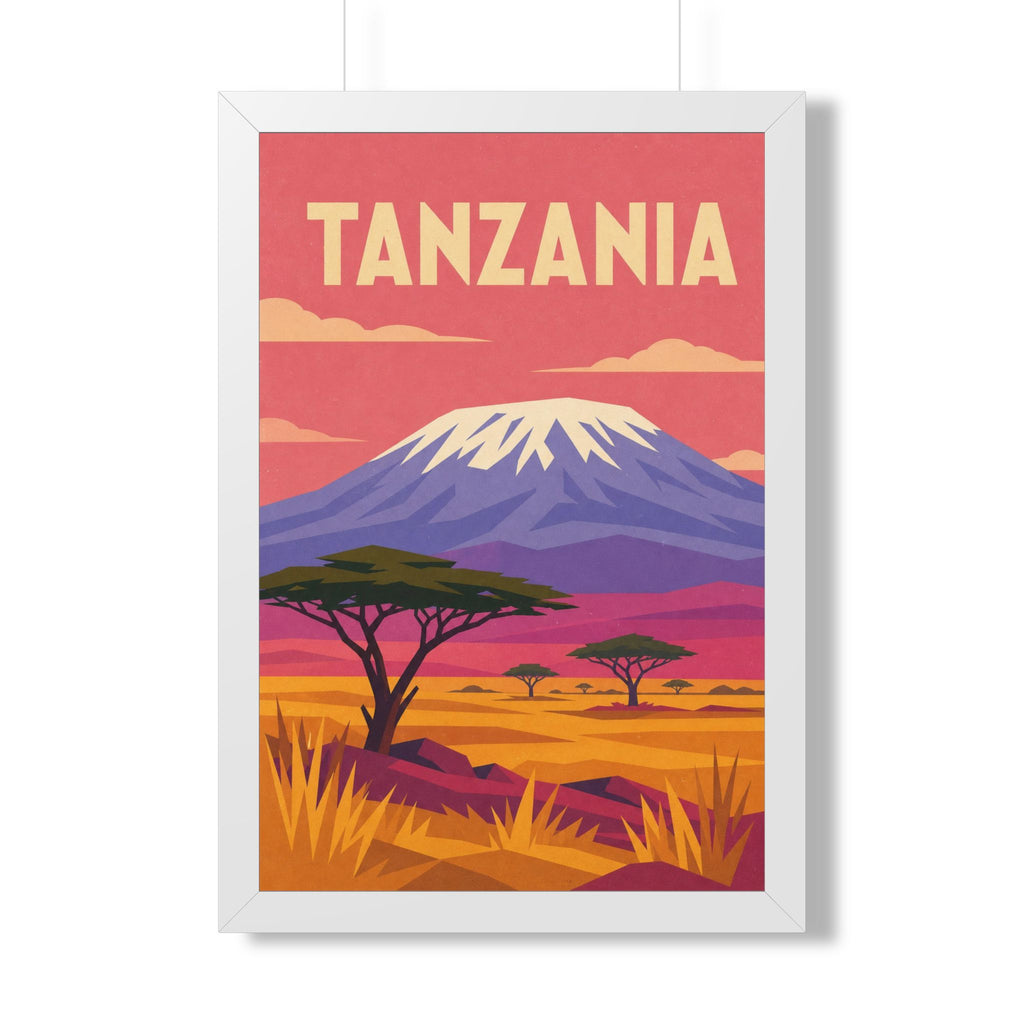 Tanzania Kilimanjaro Tanzania Framed Poster | Vintage Travel Wall Art | Black Walnut White Frame | 16x24 20x30