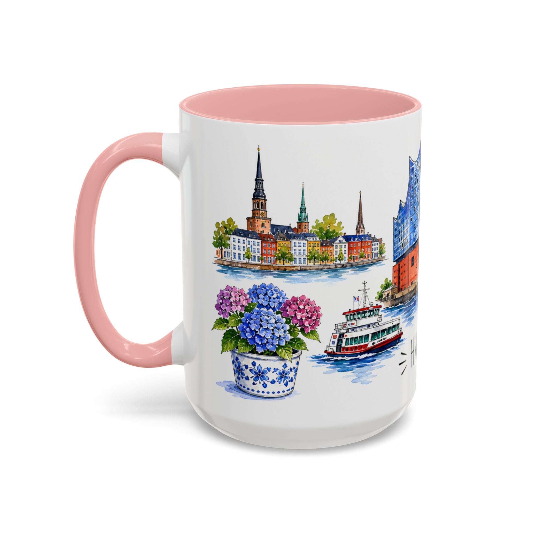 Hamburg Illustrated Travel Mug | City Souvenir Accent Coffee Mug | 11oz 15oz Ceramic Cup