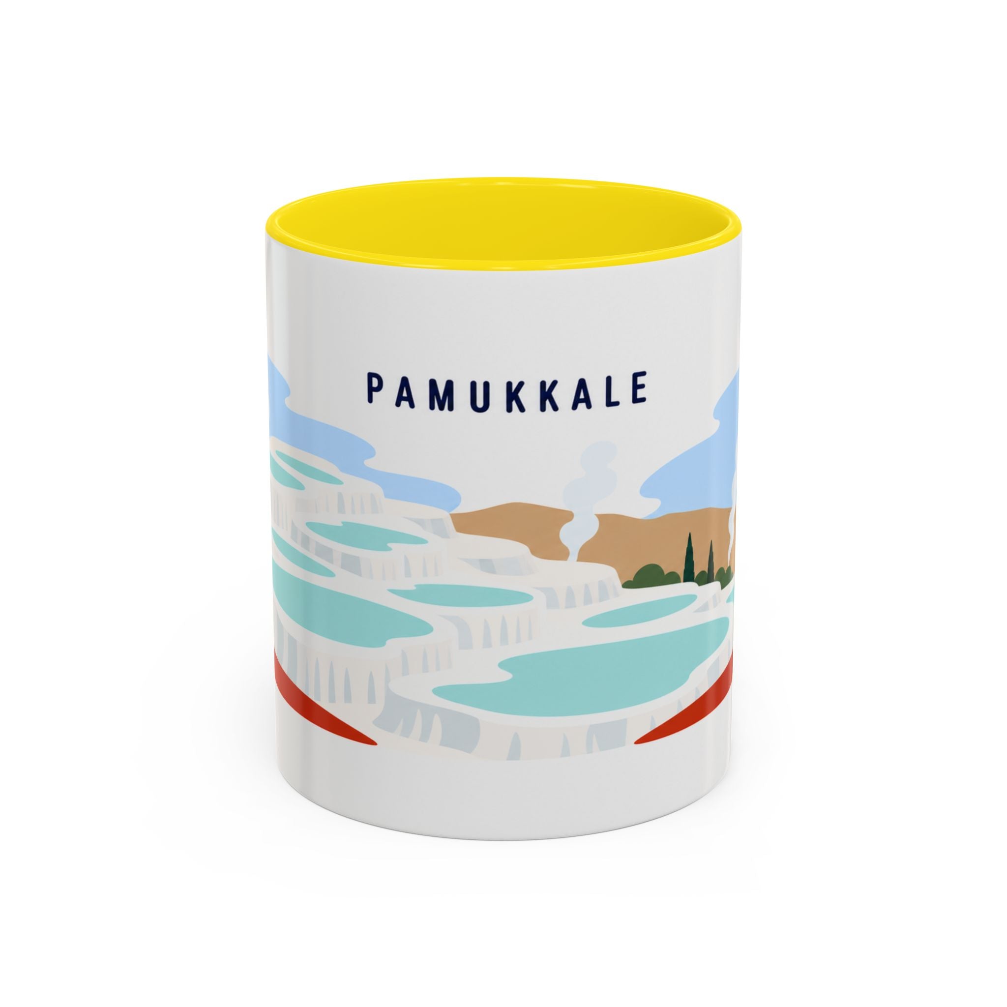 Pamukkale Coffee Mug | Travel Destination Souvenir Gift | Accent Color Ceramic 11oz 15oz