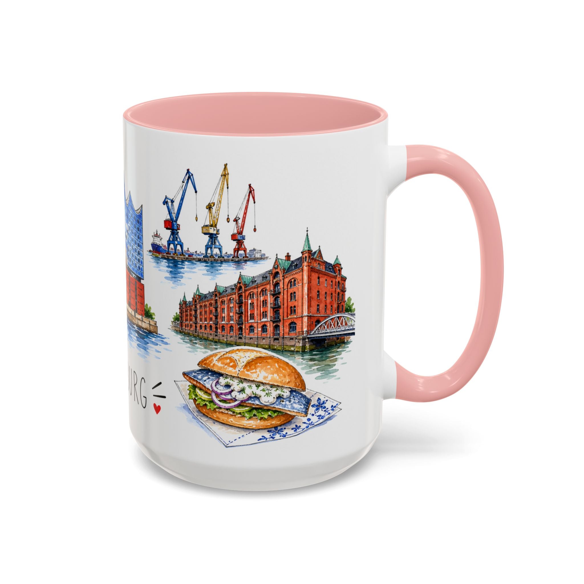 Hamburg Illustrated Travel Mug | City Souvenir Accent Coffee Mug | 11oz 15oz Ceramic Cup