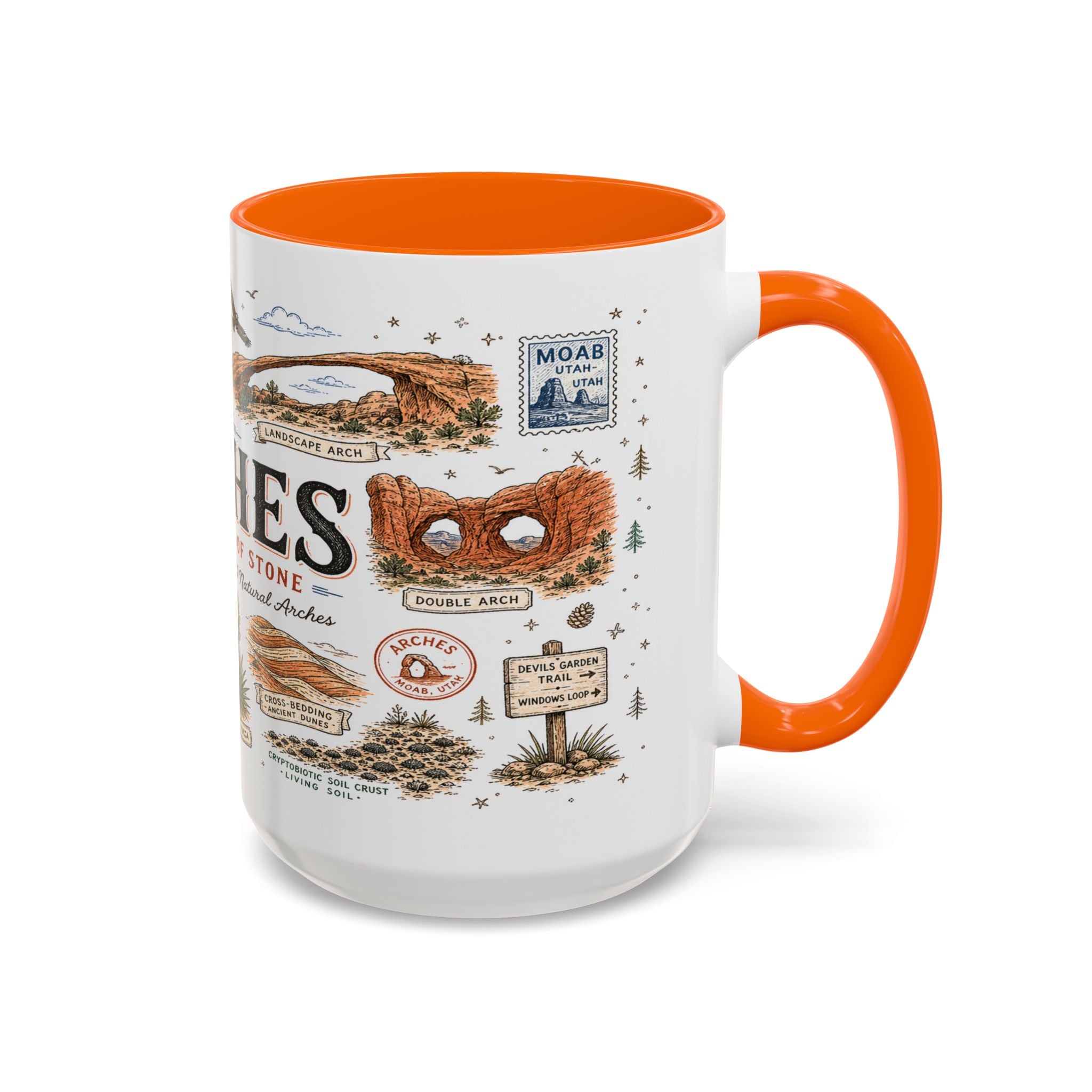 Arches Coffee Mug | National Park Hiking Utah Gift | Accent Color Ceramic 11oz 15oz
