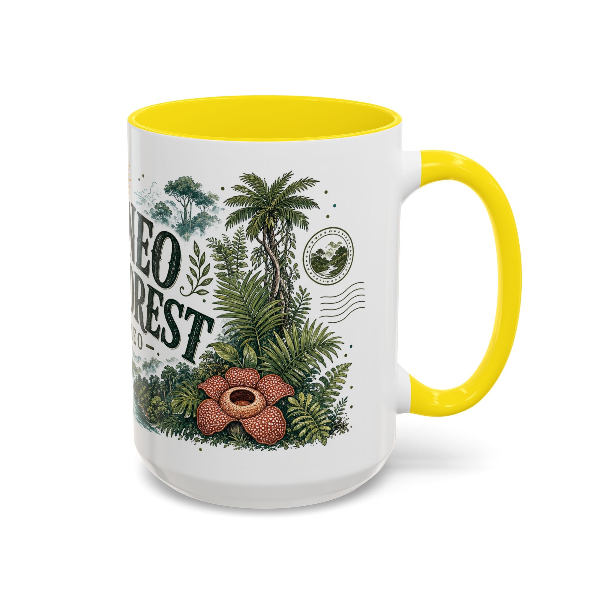 Borneo Rainforest Coffee Mug | Travel Destination Souvenir Gift | Accent Color Ceramic 11oz 15oz