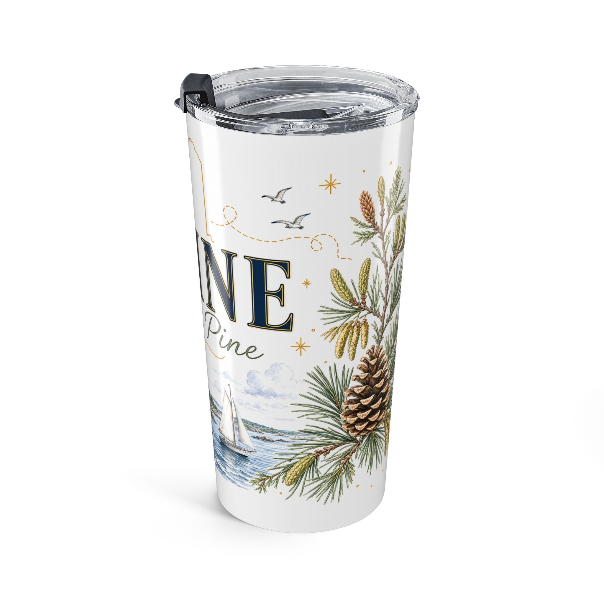Maine State Flower 20oz Tumbler | White Pine Cone and Tassel Botanical State Flower Gift | Insulated Stainless Steel Travel Cup