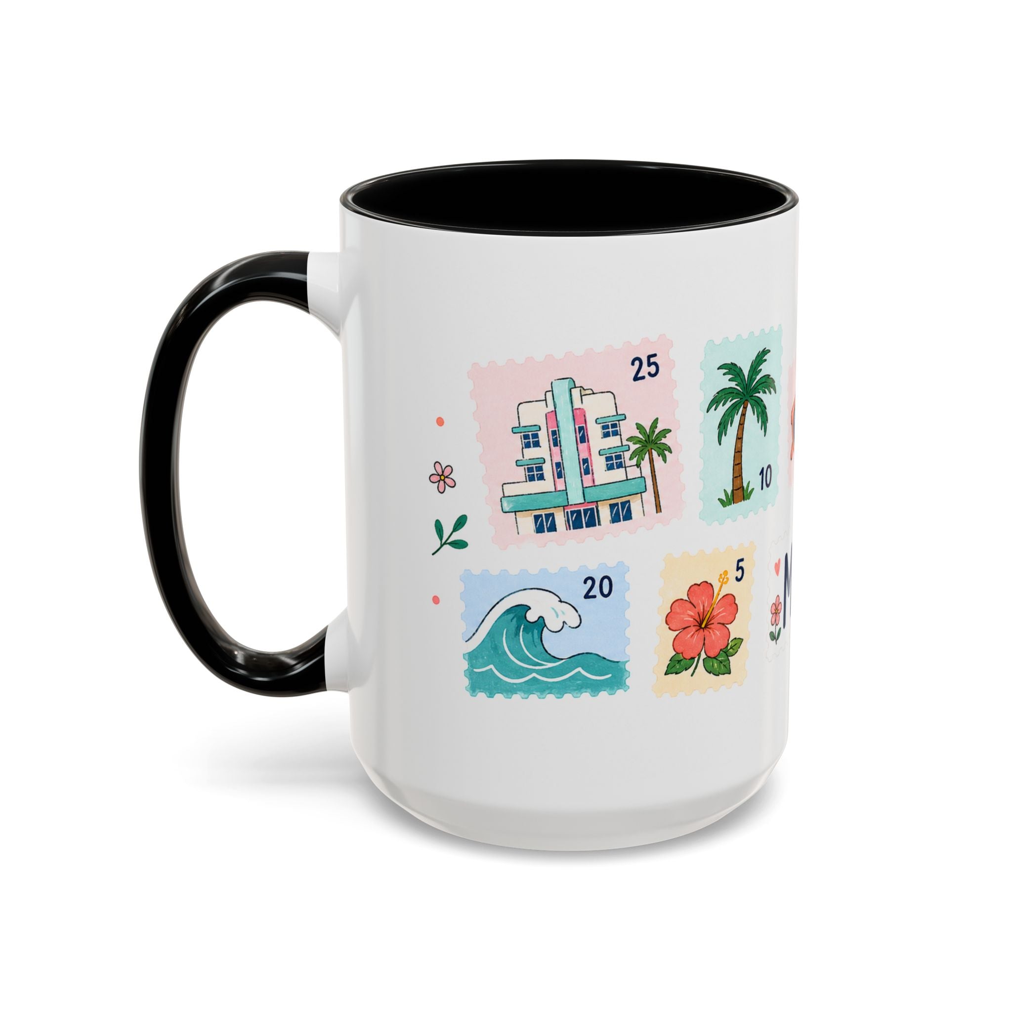 Miami Coffee Mug | Postage Stamp Collage Mug | Travel Souvenir Accent Cup 11oz 15oz