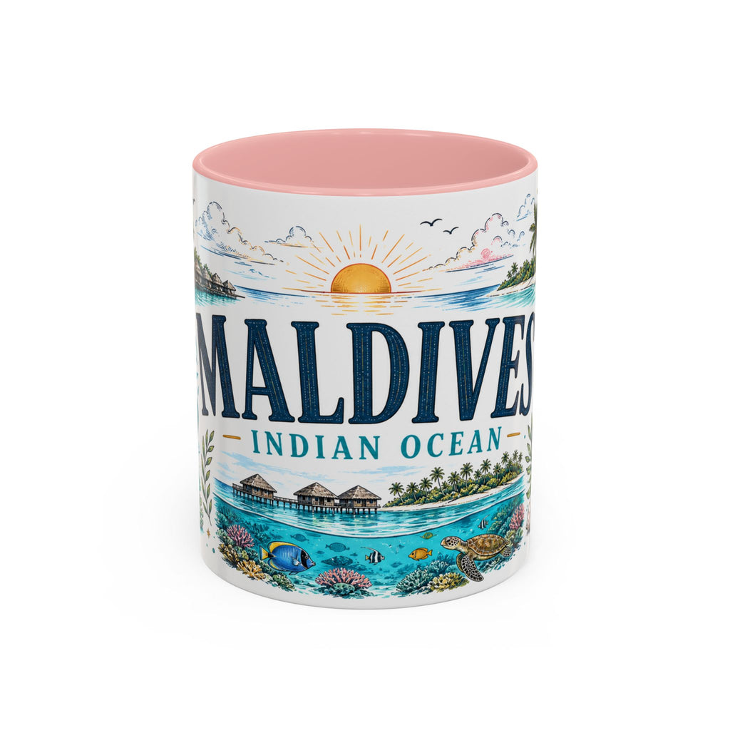 Maldives Coffee Mug | Travel Destination Souvenir Gift | Accent Color Ceramic 11oz 15oz