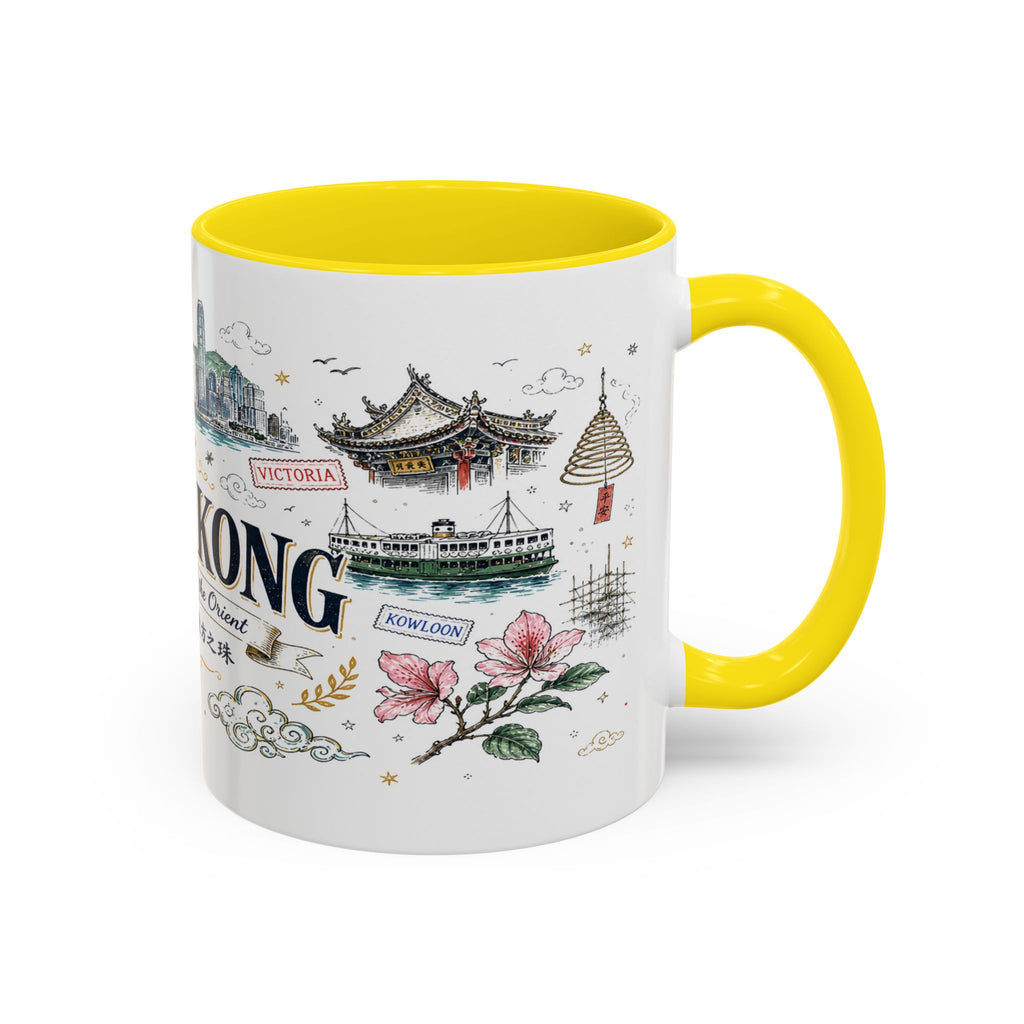 Hong Kong Coffee Mug | Asia Souvenir Travel Gift | Accent Color Ceramic 11oz 15oz