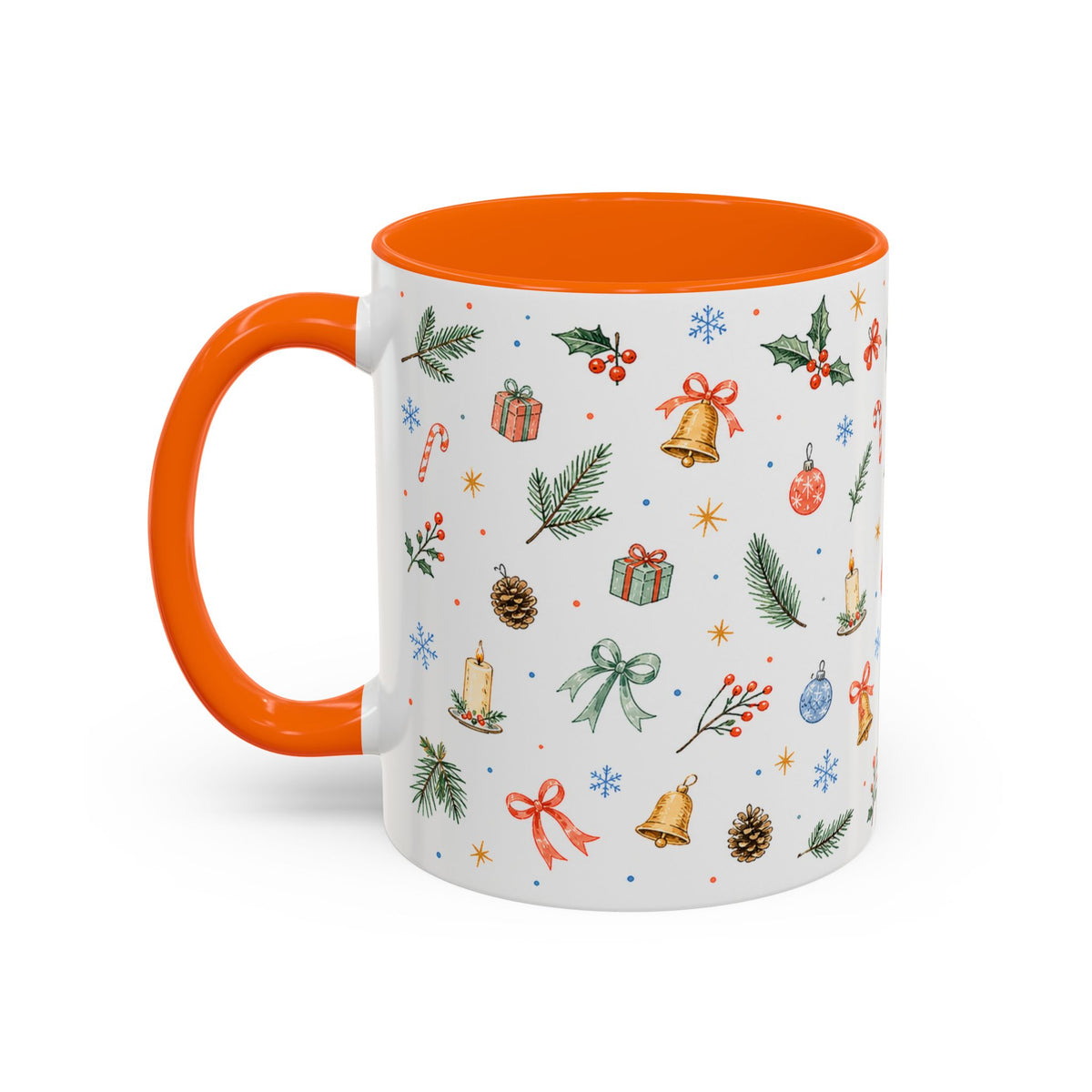 Christmas Bell Mug | Ribbon Gift Watercolor Holiday Cup | Accent Coffee Mug 11oz 15oz