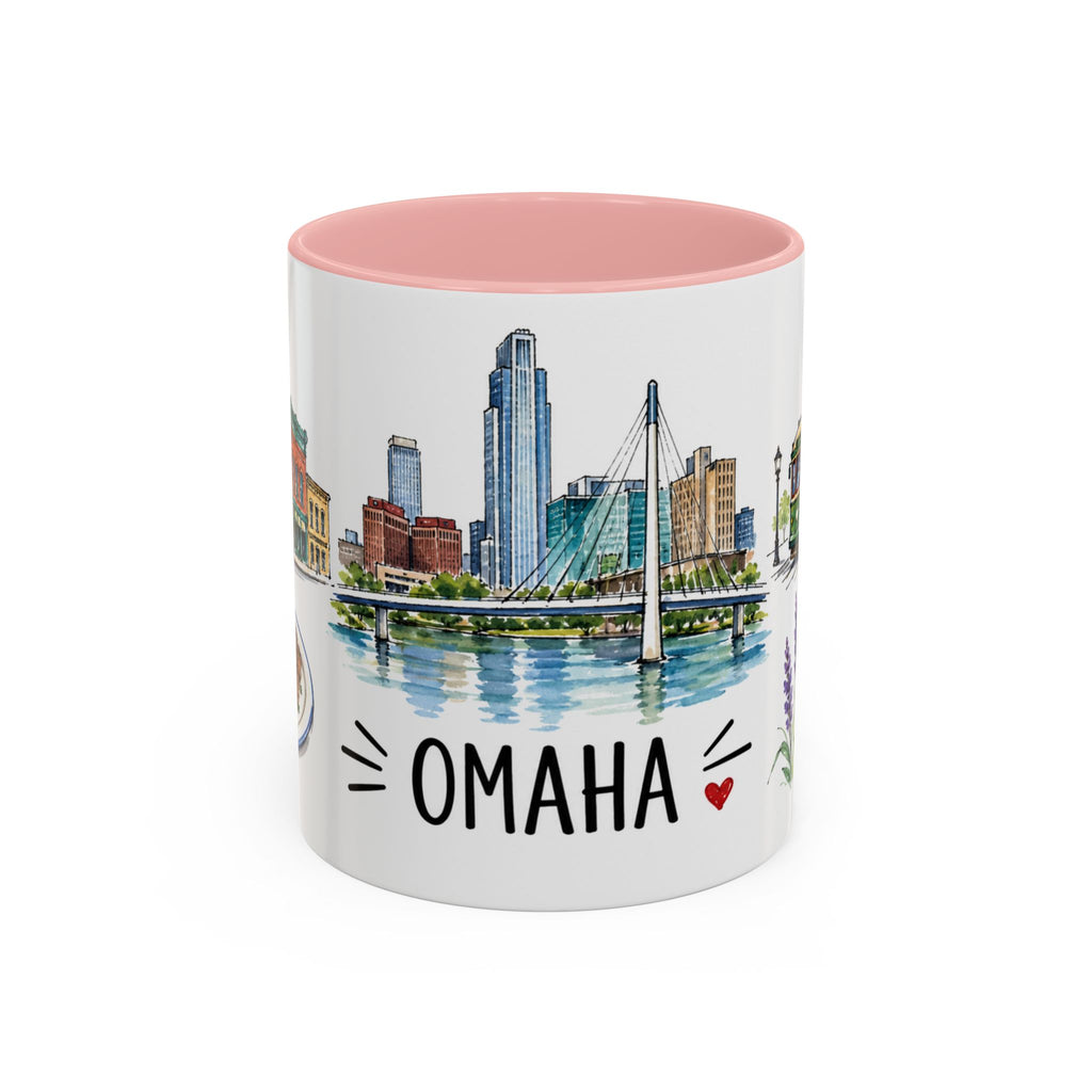 Omaha Illustrated Travel Mug | City Souvenir Accent Coffee Mug | 11oz 15oz Ceramic Cup
