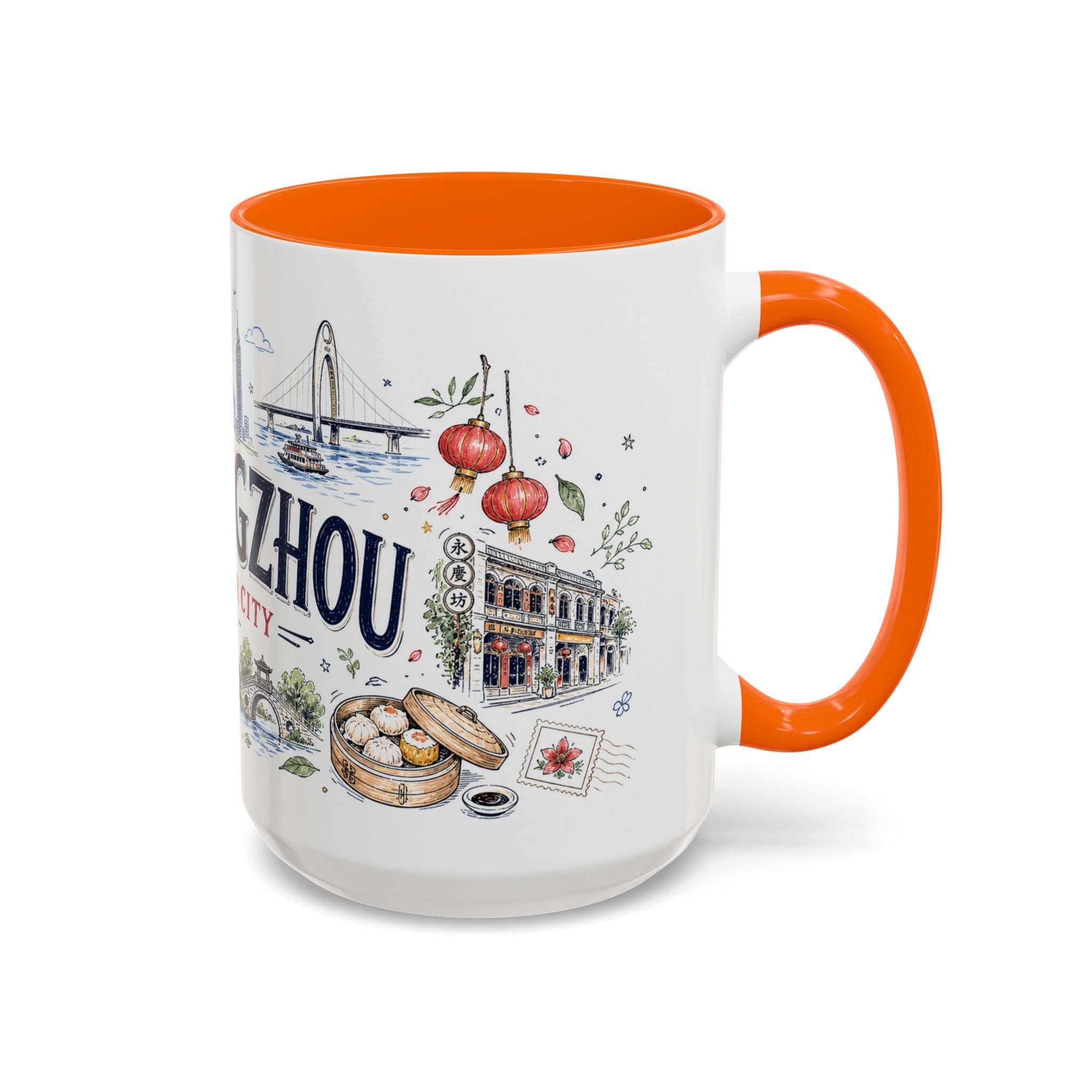 Guangzhou Coffee Mug | China Souvenir Travel Gift | Accent Color Ceramic 11oz 15oz