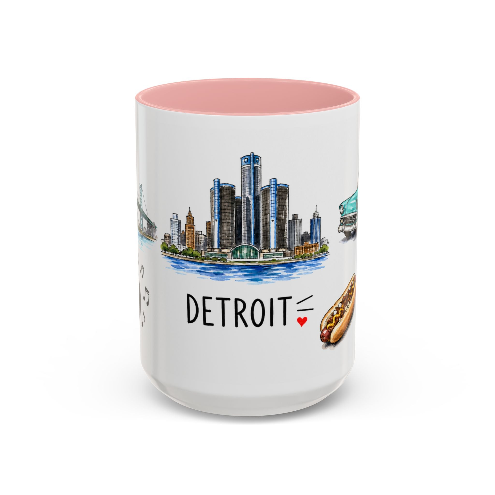 Detroit Illustrated Travel Mug | City Souvenir Accent Coffee Mug | 11oz 15oz Ceramic Cup