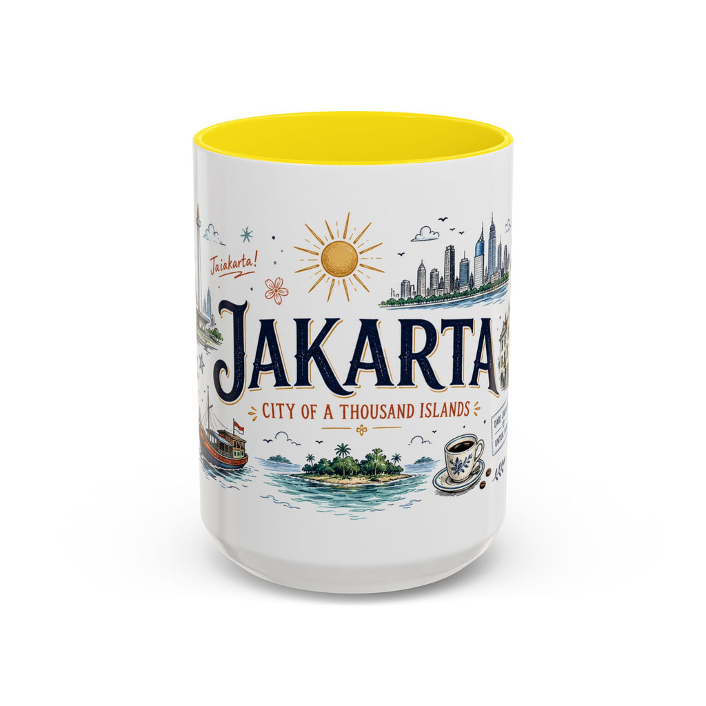 Jakarta Coffee Mug | Indonesia Souvenir Travel Gift | Accent Color Ceramic 11oz 15oz