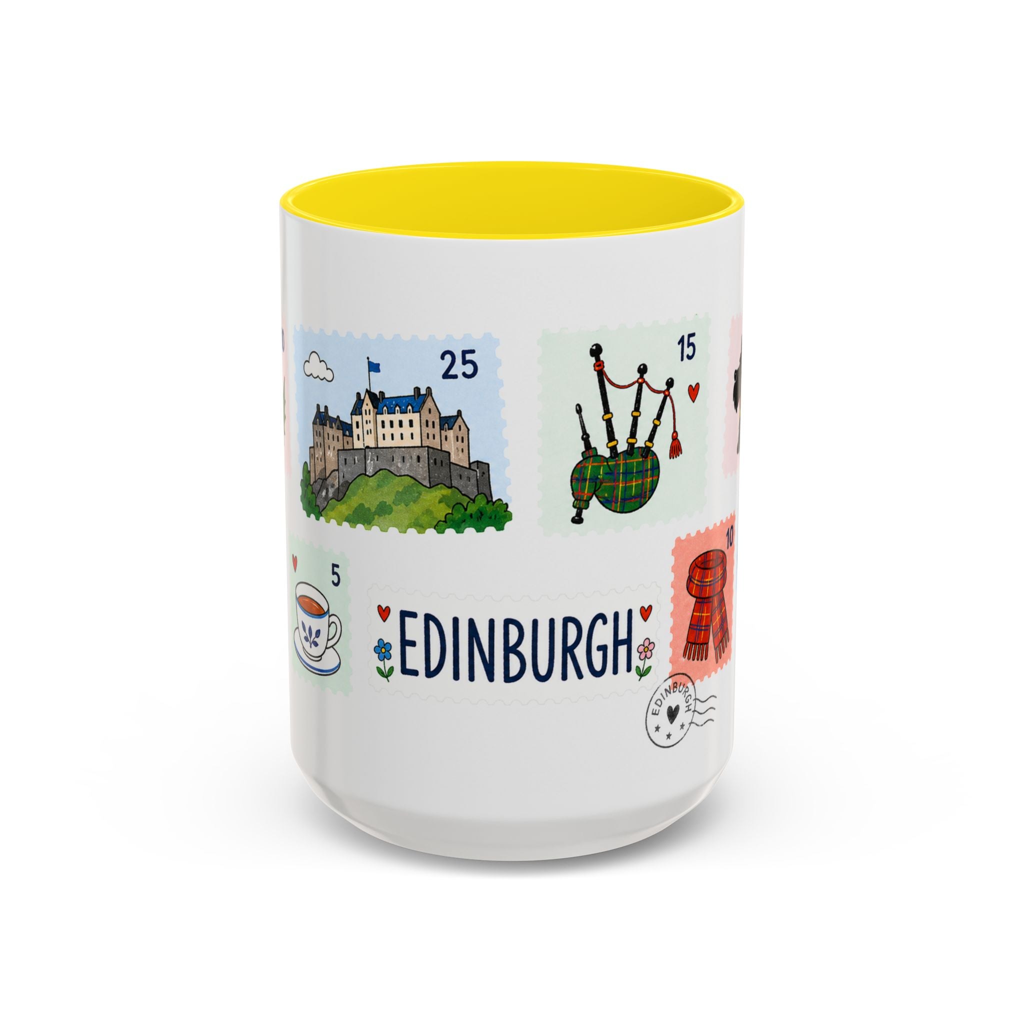 Edinburgh Coffee Mug | Postage Stamp Collage Mug | Travel Souvenir Accent Cup 11oz 15oz
