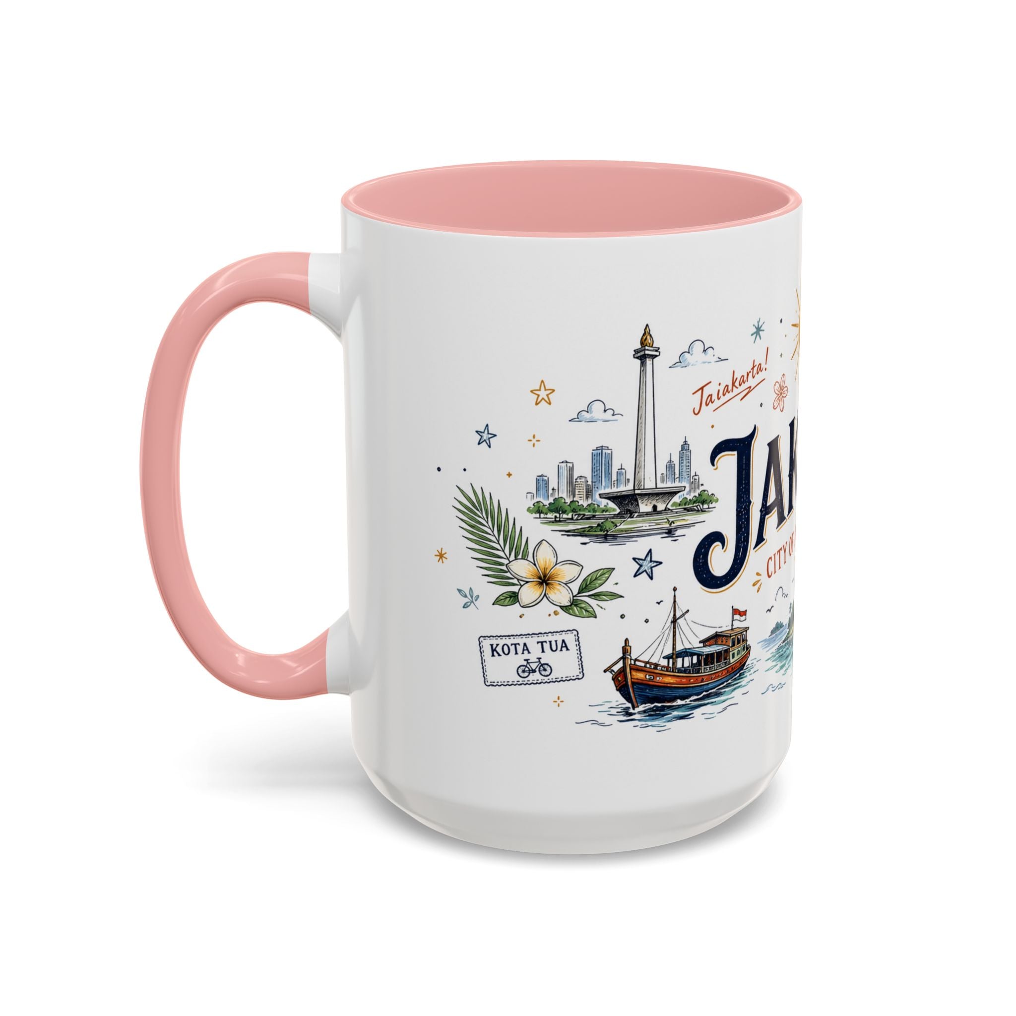 Jakarta Coffee Mug | Indonesia Souvenir Travel Gift | Accent Color Ceramic 11oz 15oz